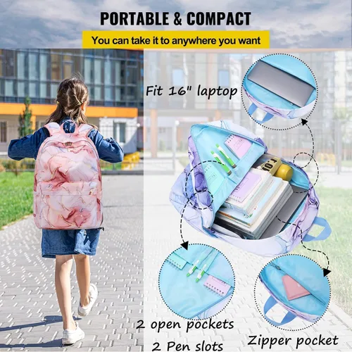 Miniatura 3 de Jumpopack Mochila escolar para adolescentes y niñas, mochila con lonchera, mochilas para niños para escuela primaria, bolsa de libros (azul mármol)