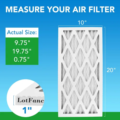 Miniatura 2 de LotFancy Filtro de aire MERV 8 de 10 x 20 x 1, paquete de 4 unidades, tamaño real: 9.75 x 19.75 x 0.75 pulgadas, reemplazo de horno plisado y filtro