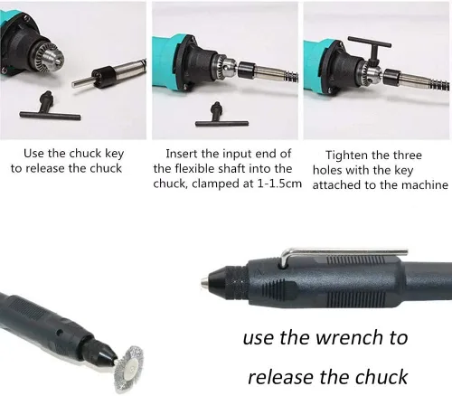Miniatura 5 de Adaptador de eje flexible, accesorio flexible de extensión de eje de taladro sin llave, portabrocas para amoladora rotativa con llave - 0.126 in/1/8