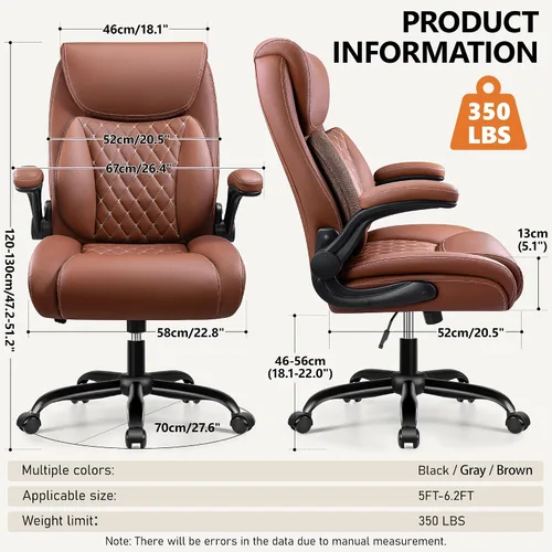 Miniatura 3 de BESTFAIR Silla de Oficina, Silla Ergonómica de Oficina con Soporte Lumbar para Alivio del Dolor de Espalda Baja, Silla Ejecutiva de Cuero con Brazos