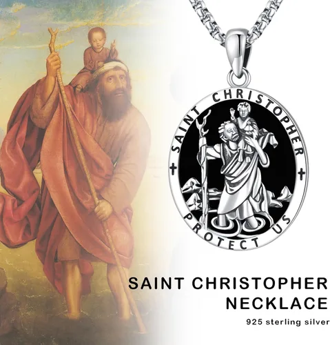 Miniatura 92 de Collar con colgante de plata de ley 925 con medalla de San Patrón, joyería religiosa para hombres y mujeres, con cadena de acero inoxidable 316L