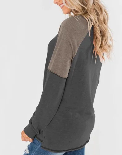 Miniatura 2 de Bingerlily - Blusas de manga larga para mujer, estilo informal, cuello redondo, camiseta con colores contrastantes