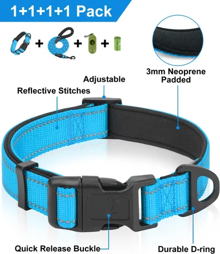 Miniatura 2 de Dynmeow Juego de collar y correa reflectante para perro, correa de cuerda de escalada fuerte de 6 pies con mango acolchado, collar ajustable