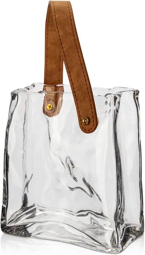 Miniatura 9 de Florero de bolso de cristal para flores, floreros de ámbar para centros de mesa, florero de bolsa de cristal con asa de cuero, floreros pequeños