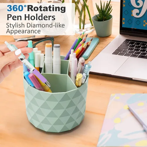 Miniatura 3 de Organizador de escritorio Nuozme, soportes giratorios de 360 grados para bolígrafos y lápices, organizador de bolígrafos con patrón de diamante y 5