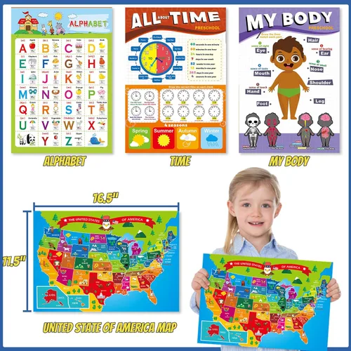 Miniatura 4 de Juegos de simulación escolar de Gifts2U para niños - Con bolsa de maestra, pizarra, reloj educativo, carteles educativos y suministros de juguetes