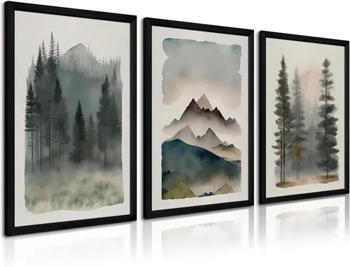 Miniatura 17 de Arte de pared de bosque brumoso, arte de pared de abeto, paisaje natural, lienzo, impresiones abstractas de bosques, pintura de granja, póster