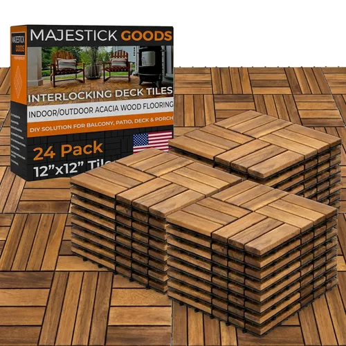 Miniatura 10 de Majestick Goods Azulejos entrelazados de madera de acacia, fácil instalación para suelos de patio y pasarelas con drenaje de base elevada, 12 x 12 x