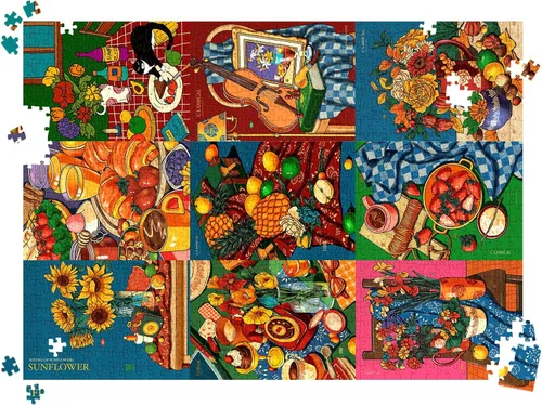 Miniatura 6 de HUADADA Rompecabezas para adultos de 1000 piezas, rompecabezas de desafío de ilustración de cuadrícula de 3 x 3, ilustración original de 1000 piezas