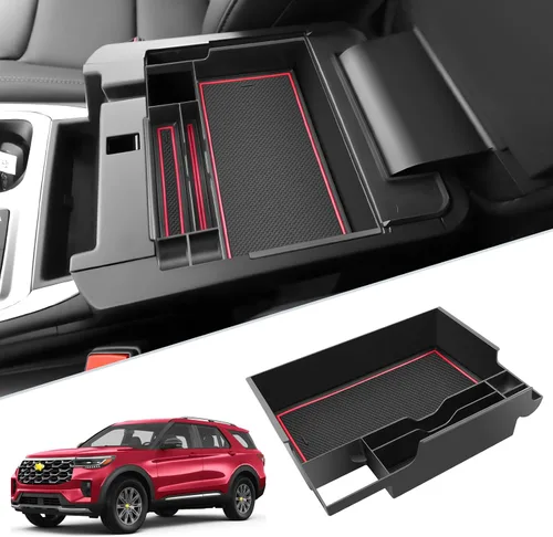 Miniatura 13 de SKTU Organizador de consola central compatible con Tiguan Allspace LWB 2018-2020, inserción de accesorios ABS negro, bandeja de materiales negros