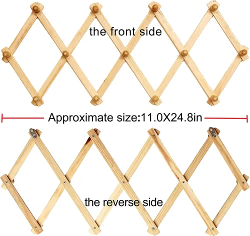 Miniatura 2 de AMAPON Perchero de pared de madera estilo acordeón, ampliable, con 13 ganchos (clavos) para colgar sombreros, chaquetas, tazas de café, bolsos