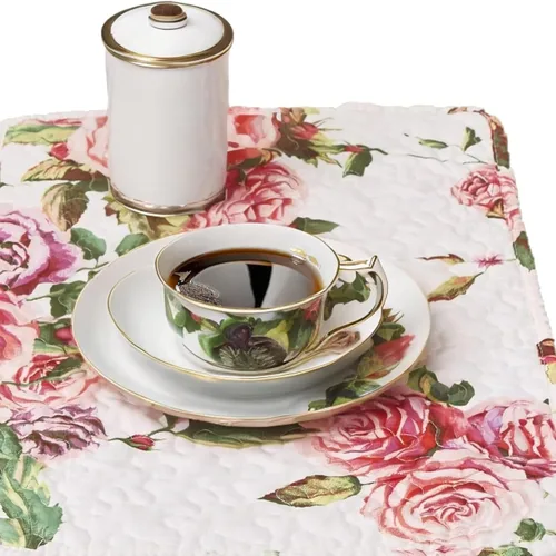 Miniatura 4 de DaDa Bedding - Juego de 4 manteles individuales para mesa de comedor, diseño de rosas románticas, de algodón, acolchado, para jardín, casa de campo