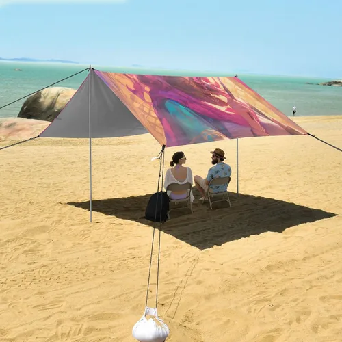 Miniatura 7 de Pink and Gold Artist Foldable Beach Tent UPF50+ Protection Waterproof Sun Shade with Sand Shovel for Family Trips, Picnics & Camping