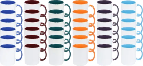 Miniatura 27 de Taza de café de sublimación de cerámica blanca de 11 onzas con colores sólidos en el interior y mango negro, rojo, rosa, azul, verde y amarillo, 6