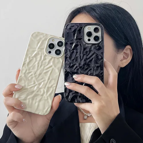 Miniatura 6 de Funda compatible con iPhone 14 Pro, Diseño Lindo de Lujo con Papel de Estaño Plisado, Fundas de Teléfono de Moda para Mujeres, Electrochapado