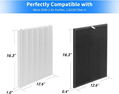 Miniatura 2 de 116130 Filtro de repuesto H compatible con purificador Winix 5500-2 y modelos AM80, 2 juegos incluyen 2 filtros + 2 filtros de carbón activado