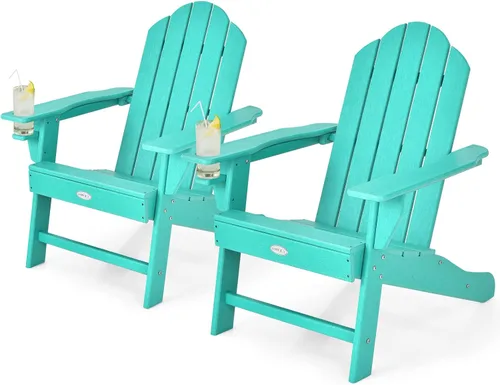Miniatura 24 de Tangkula Silla Adirondack para exteriores, sillones de polietileno de alta densidad resistentes a la decoloración con soporte para tazas, sillas