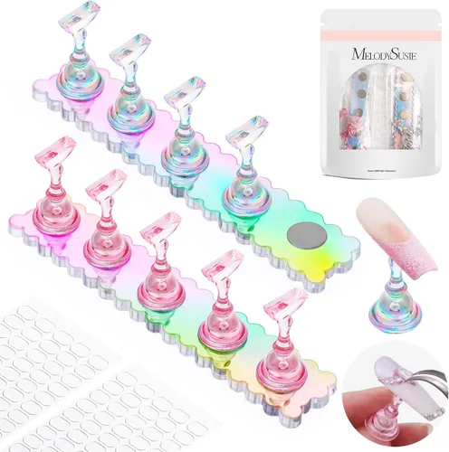 MelodySusie Soporte de uñas para prensa, 2 juegos de base magnética acrílica Aurora para pintura con masilla adhesiva reutilizable para el hogar,
