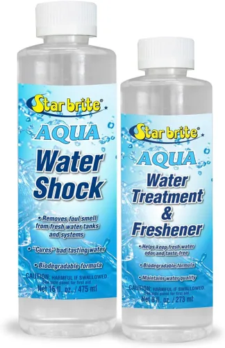 STAR BRITE Tratamiento y ambientador de agua Aqua de 8 onzas + Aqua Water Shock de 16 onzas – Restaura y mantiene la calidad del agua dulce
