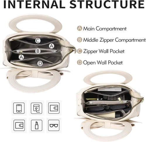 Miniatura 6 de Bolsos pequeños para mujeres tipo bandolera, bolso cruzado de cuero vegano y carteras con asa superior de transporte y lindo nudo de lazo