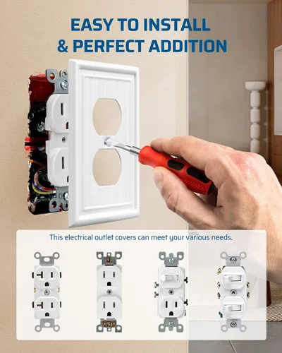 Miniatura 5 de DEWENWILS Paquete de 4 tapas blancas para enchufes y placas de interruptores, placas decorativas de pared de metal para interruptores de luz y tomas