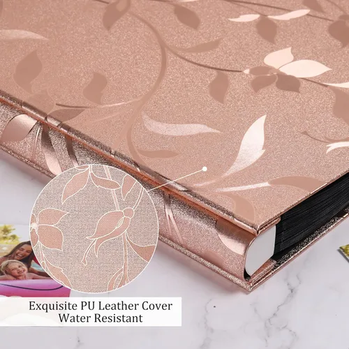 Miniatura 3 de Recutms - Álbum para 600 fotos, de cuero sintético, cosido, para 5 fotos de 10 x 15 cm por página, regalo para madres, padres Hoja de oro