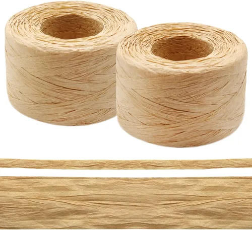 Anvin 2 rollos de cinta de papel de rafia natural, cordel mate, cinta de rafia, cuerda decorativa para envoltura de regalos, manualidades y Color