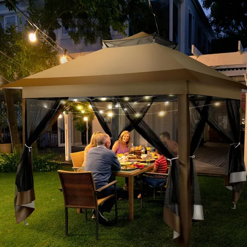Miniatura 2 de COBIZI 12x12 Tienda instantánea de campaña para exteriores con toldo a la venta - Toldo de metal impermeable para exteriores mejorado - Tienda Café