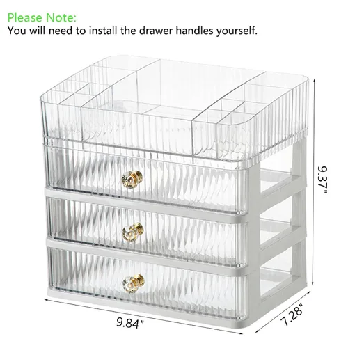 Miniatura 6 de Organizador de maquillaje con 3 cajones grandes, organizador de encimera para cosméticos, ideal para tocadores de baño y dormitorio, soporte