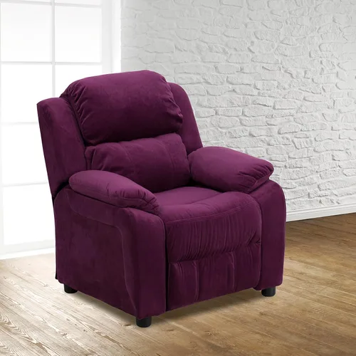 Miniatura 12 de EMMA + OLIVER Sillón reclinable infantil de vinilo azul acolchado de lujo con brazos de almacenamiento