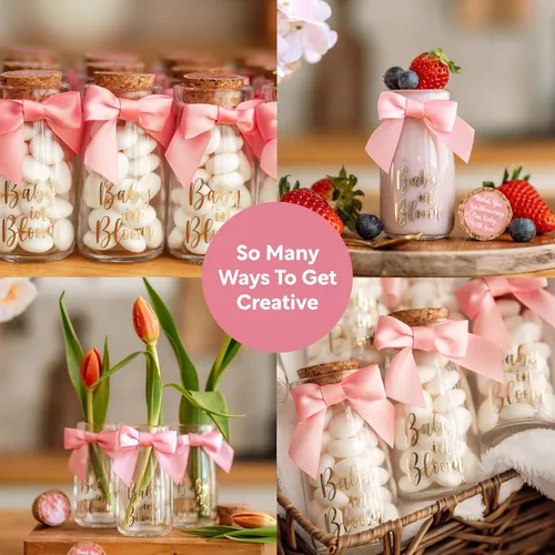 Miniatura 4 de Ethisa Vintage Paquete de 12 Botellas de Vidrio de Leche Baby in Bloom con Cintas y Calcomanías - Elegantes Regalos de Baby Shower para Invitados
