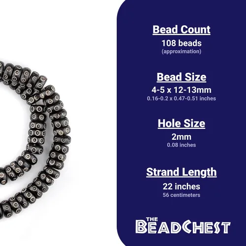 Miniatura 5 de The Bead Chest Cuentas de Mala de hueso de disco de ojo tallado negro (0.472 in)