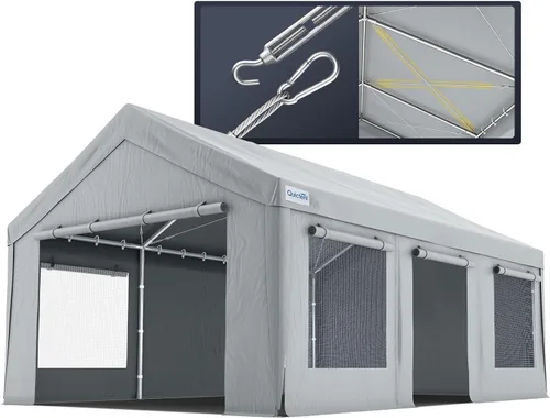Quictent Cochera resistente de 10 x 20 pies con puertas laterales con cremallera y cables de acero a prueba de nieve y ventanas ventiladas, refugio