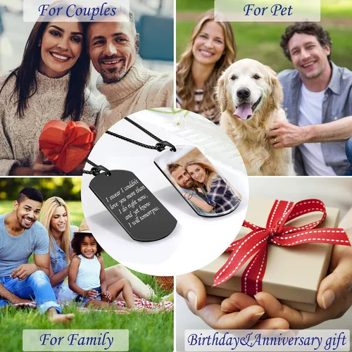 Miniatura 7 de Fanery Sue Collar con imagen en el interior, collar con foto personalizada, etiqueta de perro personalizada, collar de cadena, colgante militar