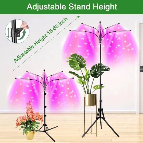 Miniatura 5 de Garpsen Luz de crecimiento con soporte, luces de cultivo de 5 cabezas para plantas de interior, luz de planta LED de 100 diodos de espectro completo