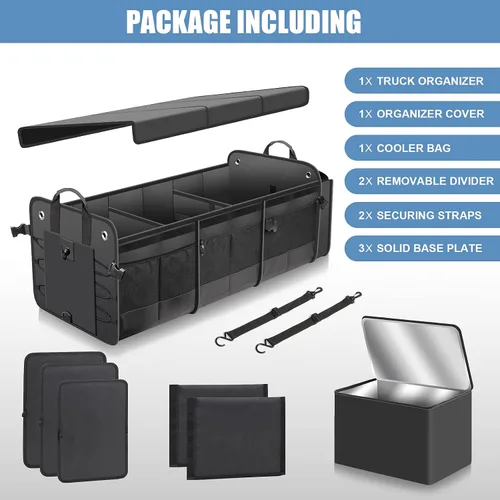 Miniatura 6 de Organizador de maletero de coche con tapa y bolsa enfriadora a prueba de fugas removible, cubierta plegable, organizadores grandes de maletero
