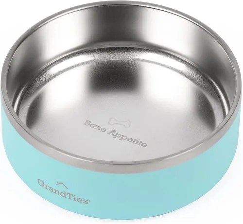 Miniatura 17 de GrandTies Cuenco de acero inoxidable para perros Comedero para mascotas reutilizable con aislamiento sin BPA Plato grande y resistente Azul