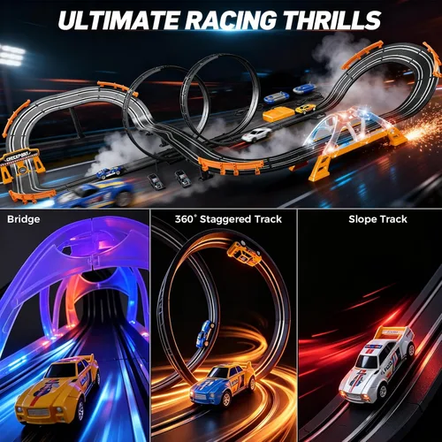 Miniatura 6 de Juegos de carreras de coches de tragamonedas con 4 coches de tragamonedas de alta velocidad, juego eléctrico de doble carreras con 2 controladores