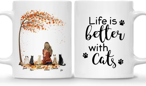 Miniatura 27 de Gossby Taza personalizada con texto en inglés "Being a Cat Mom", regalo personalizado para mujeres con diseño, nombre, raza de gato, cumpleaños, día