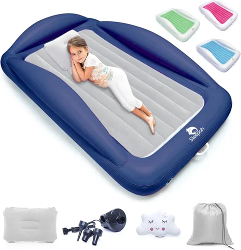 Miniatura 10 de Sleepah Cama de viaje inflable para niños pequeños Cama de aire portátil para niños con protectores de seguridad para niños y bebés – Incluye bomba