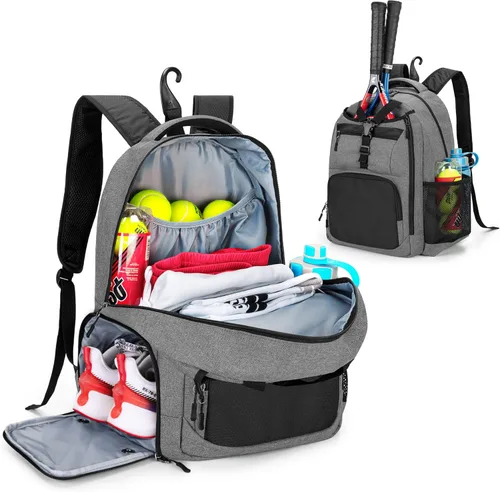 Bolsa de tenis DSLEAF para hombres/mujeres para guardar 2 raquetas, mochila de tenis con espacio separado para zapatos para el deporte de tenis Gris