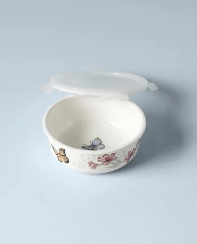 Miniatura 3 de Plato con divisiones Lenox, con dibujo de mariposas en la pradera, 9 pulgadas, Recipiente para servir y guardar, redondo, Blanco