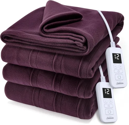 Sunbeam Royal Ultra Fleece - Manta calefactora eléctrica de vellón tamaño Queen, 90 x 84 pulgadas, 12 ajustes de calor, apagado automático de 12