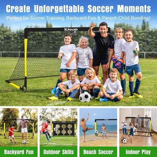 Miniatura 7 de Juego de portería de fútbol infantil para patio trasero – 2 porterías de fútbol de 6 x 4 pies, equipo de entrenamiento, red de fútbol para niños