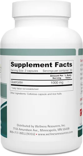 Miniatura 2 de Wellness Resources Quercetina - Apoyo inmunológico, sinusal y alérgico, 1000 mg por porción (100 cápsulas/50 porciones) vegano, sin OMG