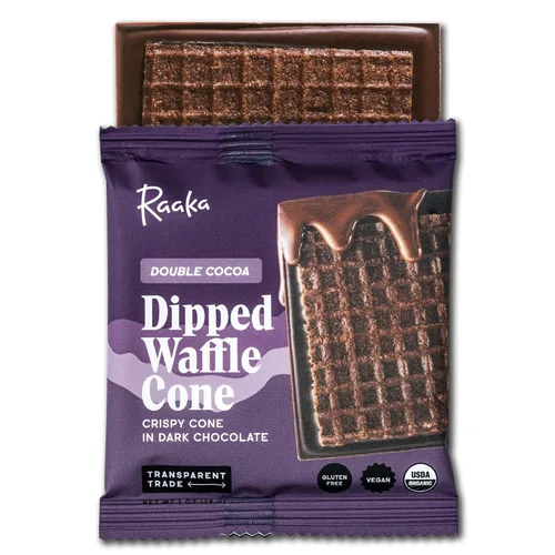 Raaka Barra de cono de gofres de chocolate, juego de cono de gofre en chocolate negro | Chocolate negro gourmet de grano a barra | Orgánico, vegano,