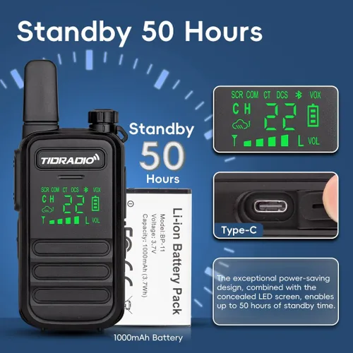 Miniatura 7 de TIDRADIO TD-M11 Walkie Talkies impermeable IP67, programación Bluetooth de aplicación/web, radios bidireccionales FRS de largo alcance, copia freq