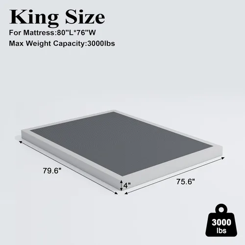 Miniatura 2 de Vehowy Base de resorte de 4 pulgadas para cama king, base de resorte solo tamaño king, base de colchón de servicio pesado, base de cama de metal