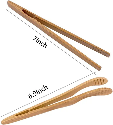 Miniatura 2 de Paquete de 6 pinzas de bambú para tostadora, pinzas de cocina de madera reutilizables de 7 pulgadas, utensilio de cocina ideal para queso, tocino