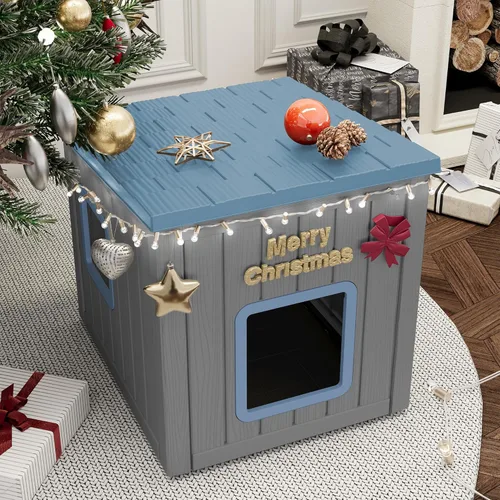 Miniatura 7 de NUNU LAB Caja de arena para gatos, casa para gatos al aire libre, resistente a la intemperie y a los rayos UV, refugio de material PP con techo